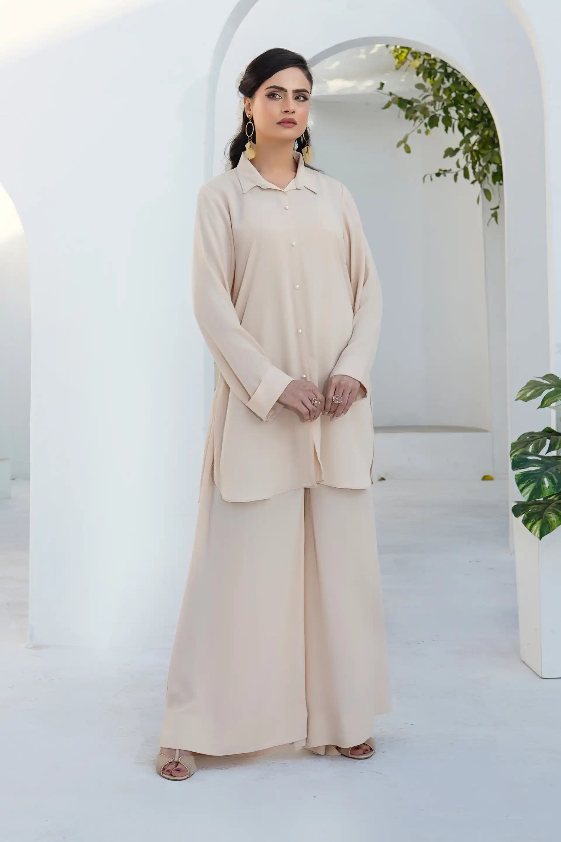 Creme Solid Co-ord Set