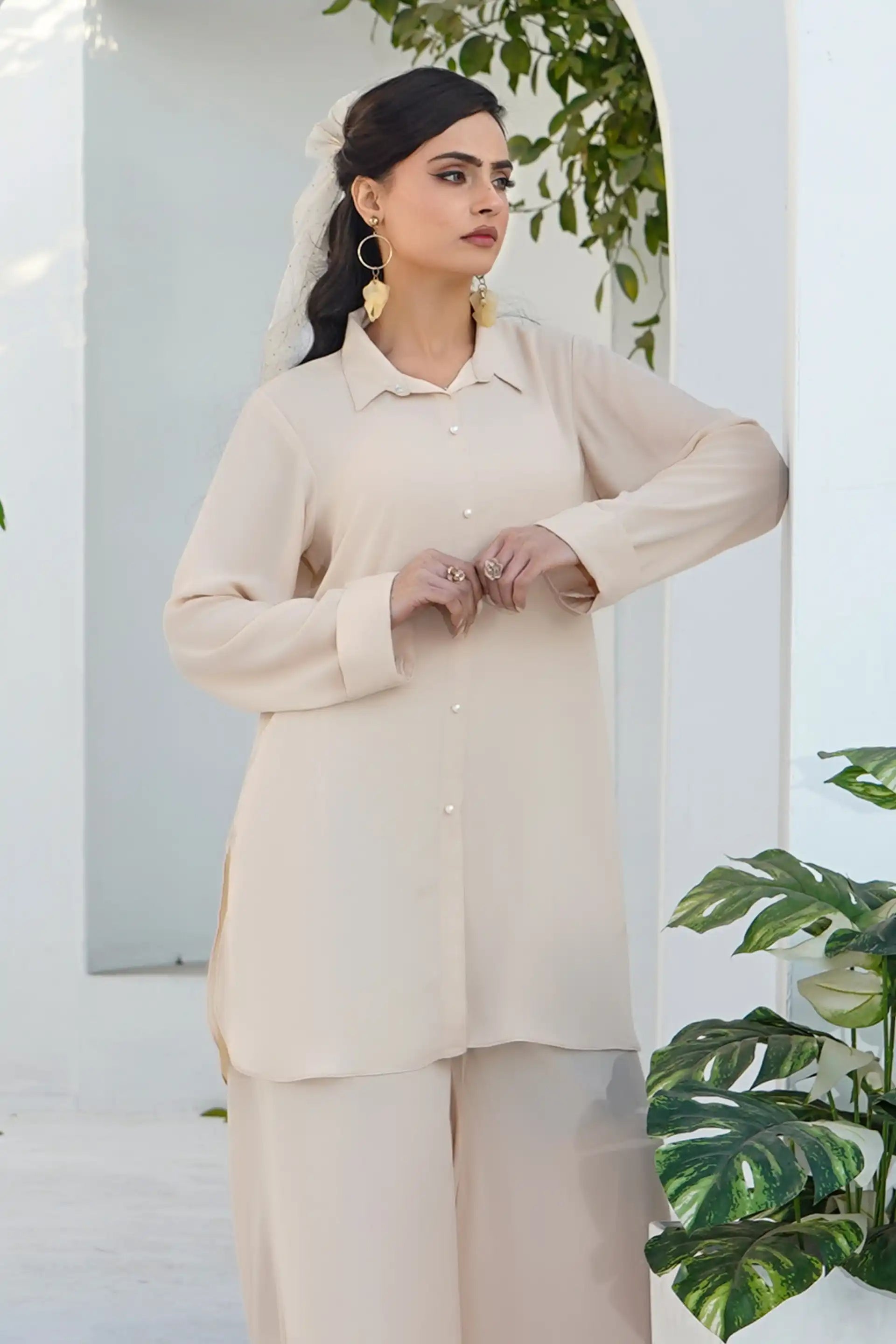 Creme Solid Co-ord Set