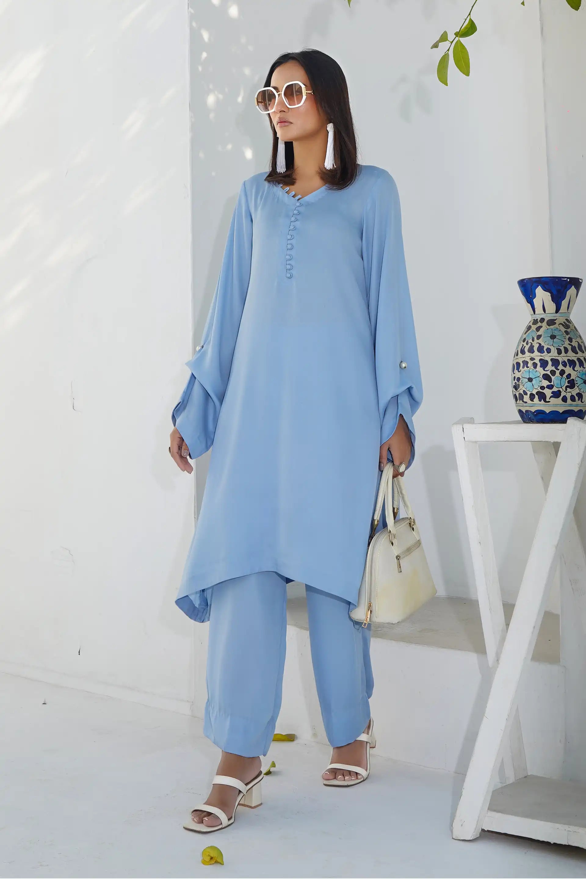 Ice Blue Solid Co-ord Set