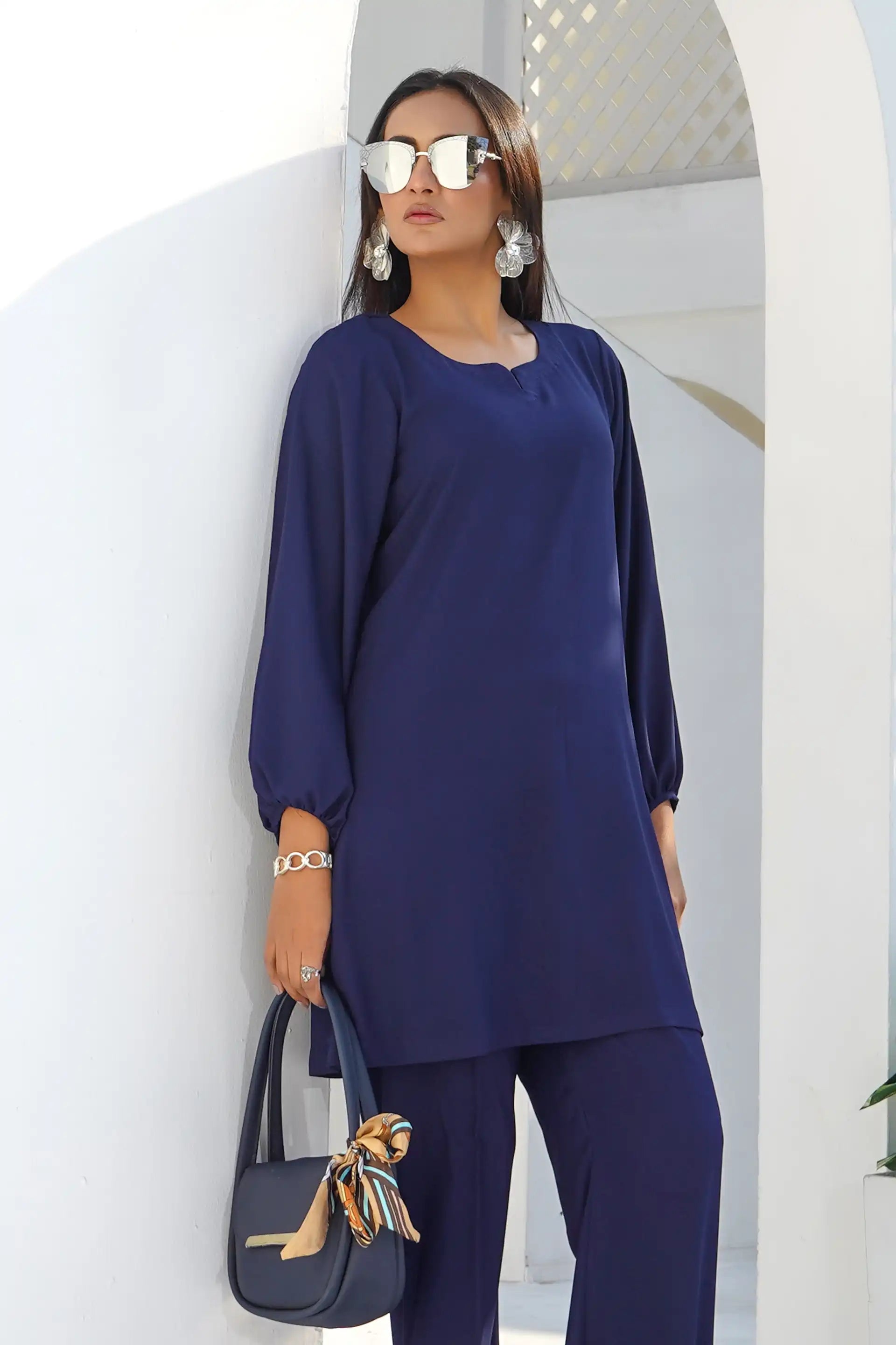Navy Blue Solid Co-ord Set