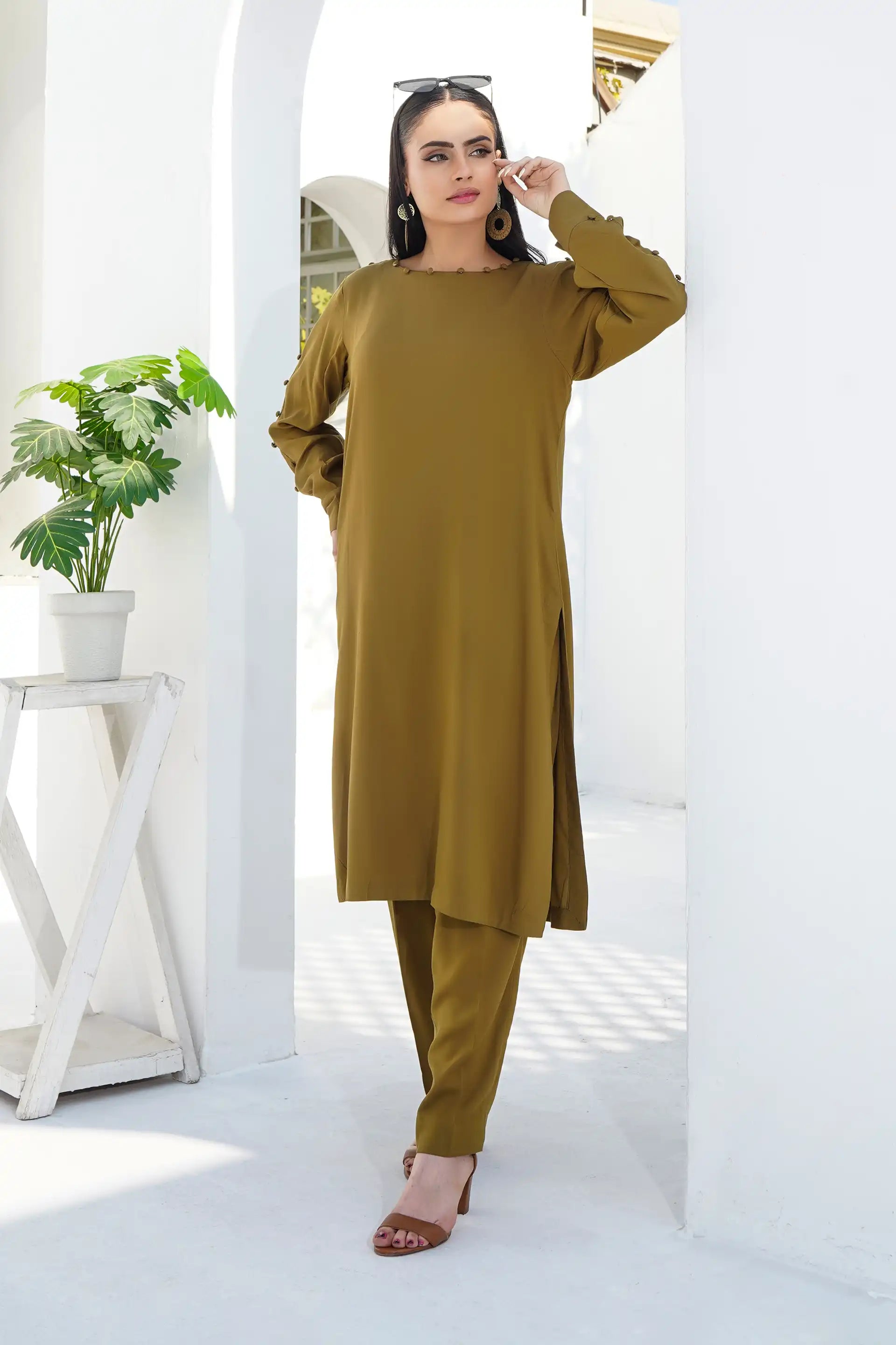 Olive Green Solid Co-ord Set
