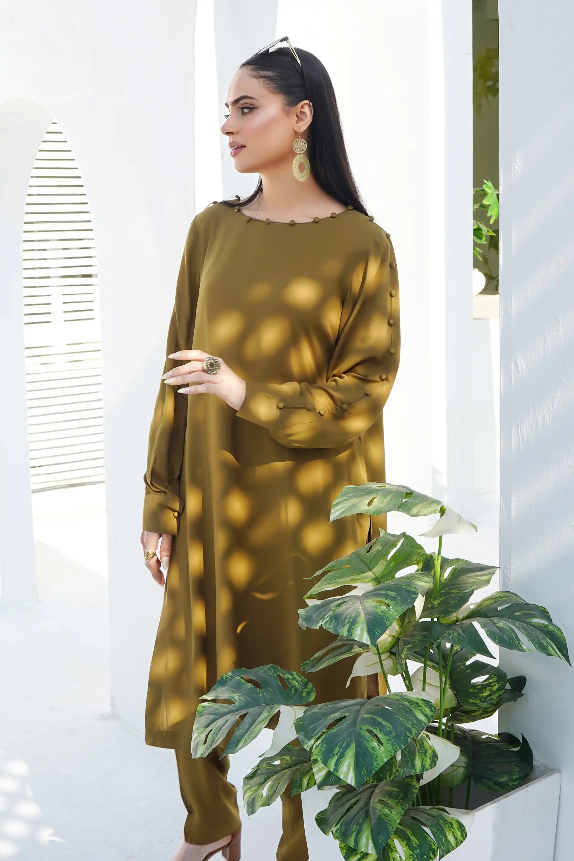 Olive Green Solid Co-ord Set