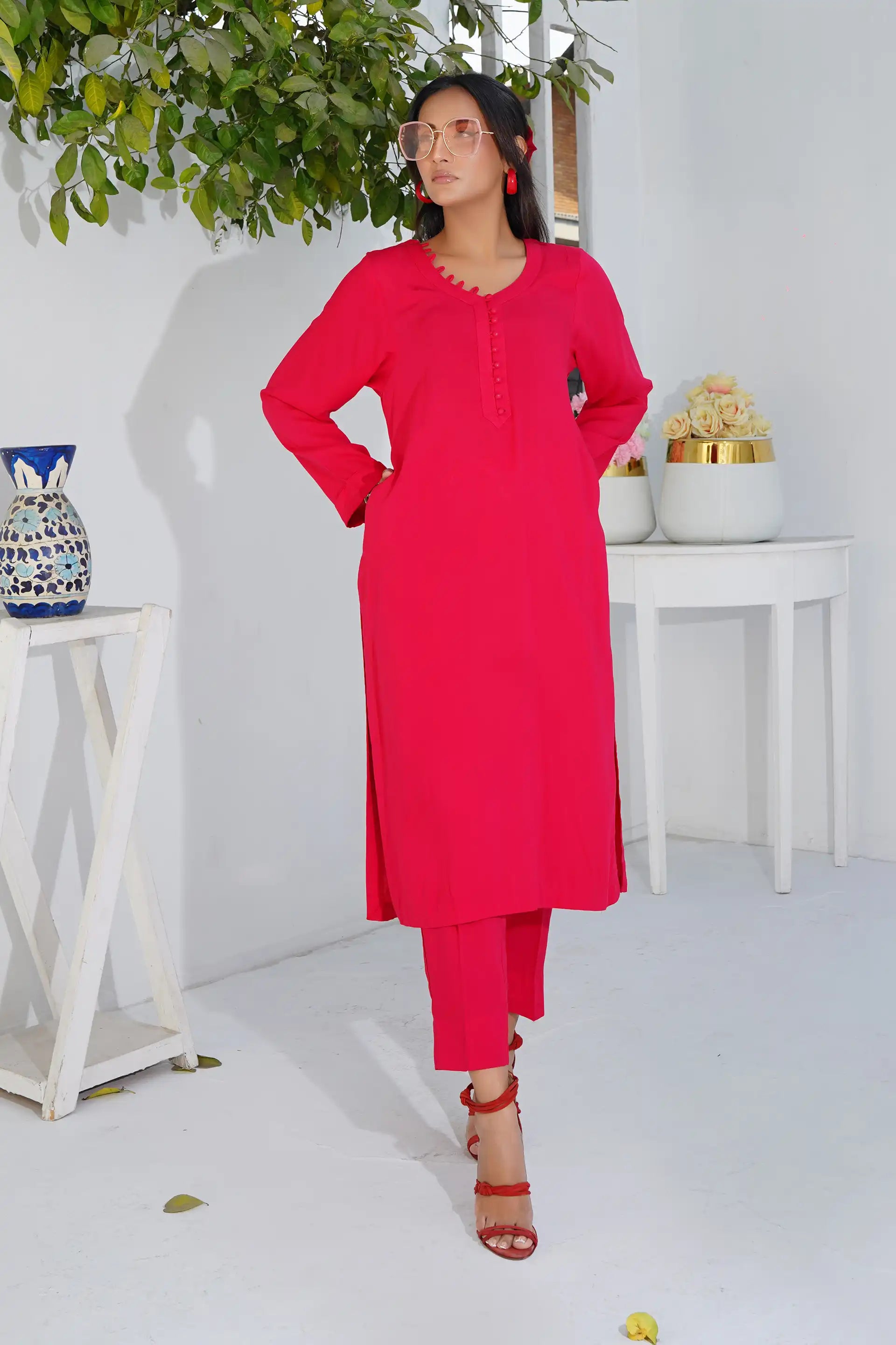 Red Solid Co-ord Set